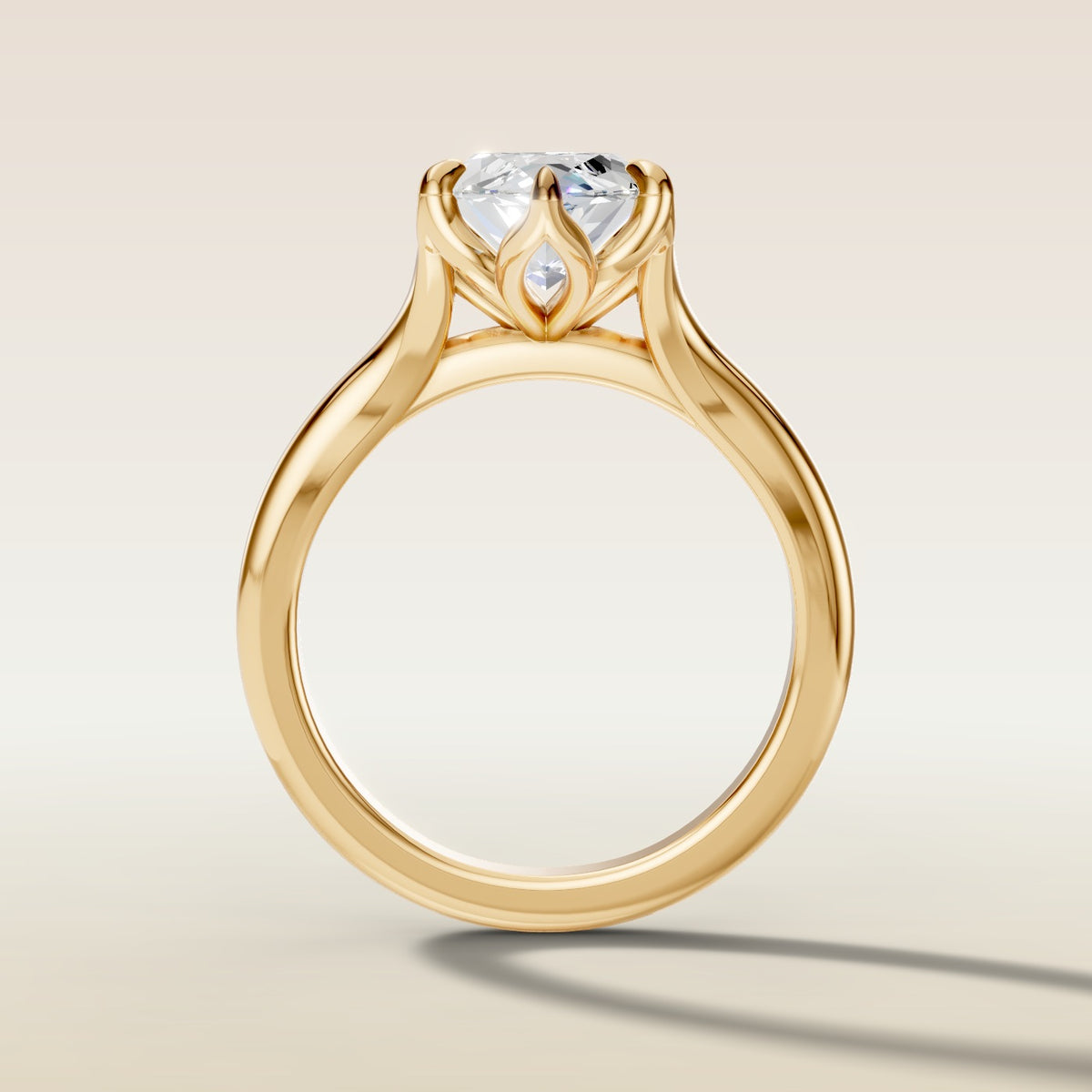 Marquise Six Petal Tulip Split Shank engagement ring in yellow gold, front view