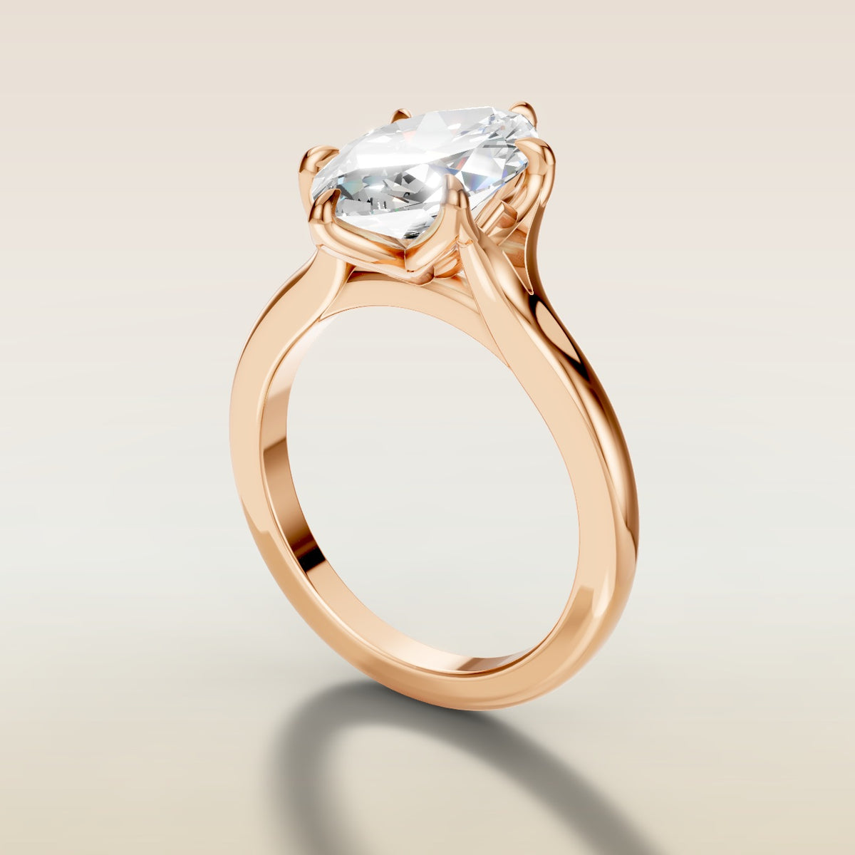 Marquise Six Petal Tulip Split Shank engagement ring in rose gold, angled side view