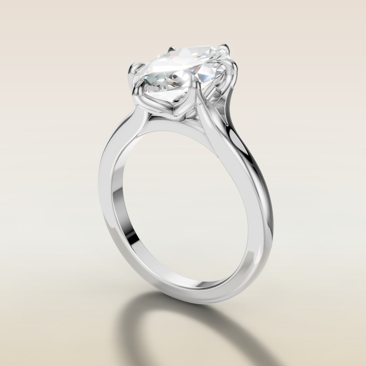 Marquise Six Petal Tulip Split Shank engagement ring in white gold, angled side view