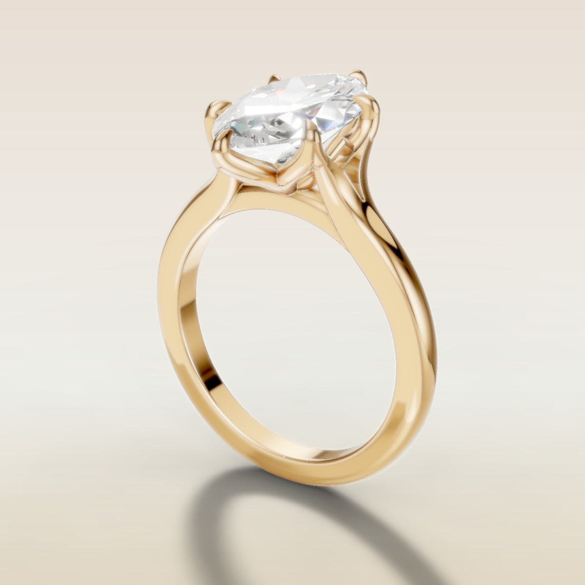 Marquise Six Petal Tulip Split Shank engagement ring in yellow gold, angled side view