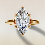 Marquise Six Petal Tulip Split Shank engagement ring in yellow gold, top view
