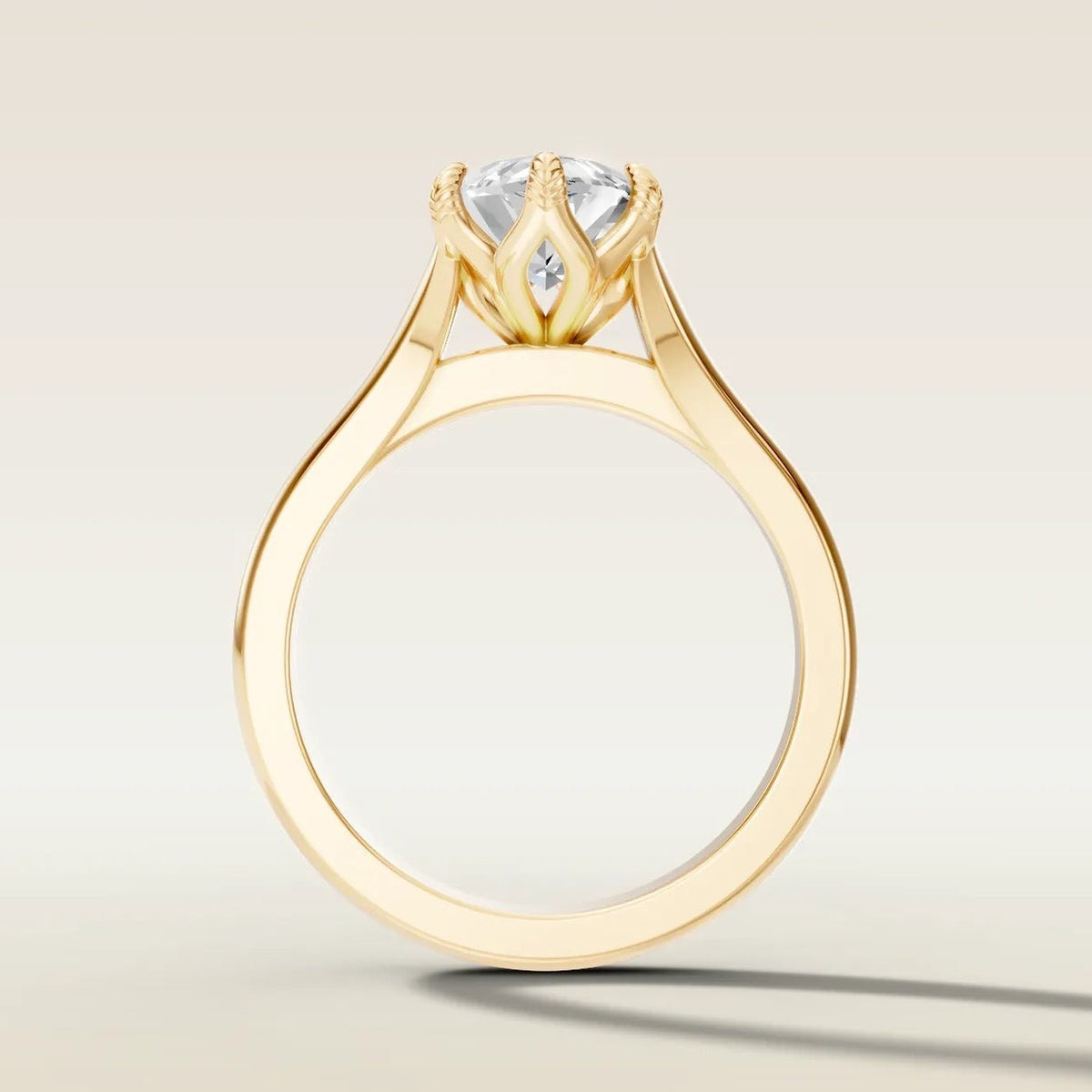 Marquise Tulip Leaf Prong Split engagement ring in yellow gold, front view