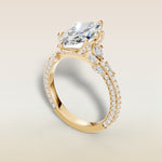Marquise Tulip Side Stones Pave engagement ring in yellow gold, back angle