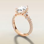Marquise Tulip Side Stones Pave engagement ring in rose gold, angled side view