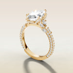 Marquise Tulip Side Stones Pave engagement ring in yellow gold, angled side view