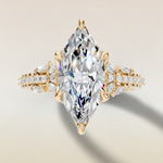 Marquise Tulip Side Stones Pave engagement ring in yellow gold, top view
