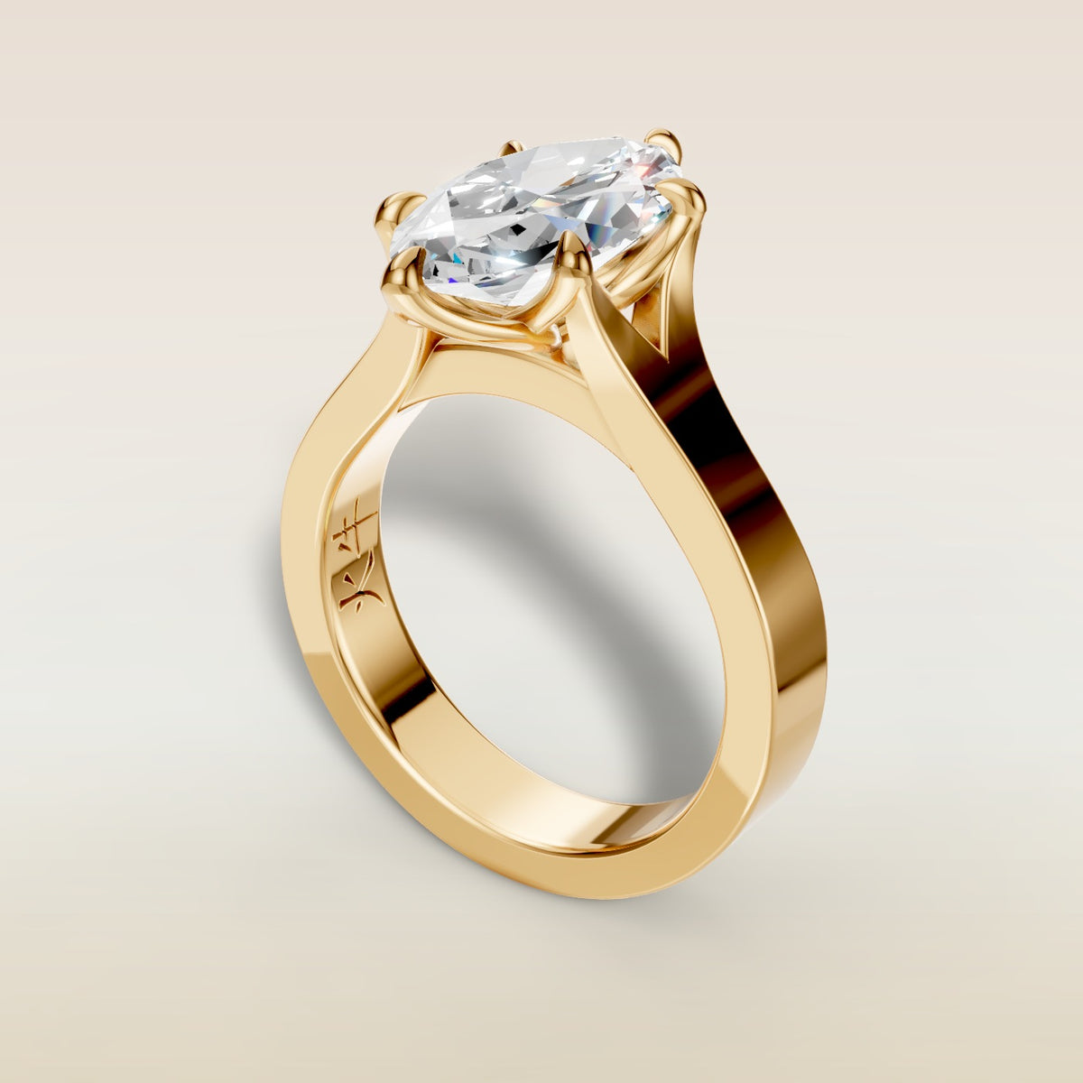 Marquise Tulip Thick Split Shank engagement ring in yellow gold, back angle