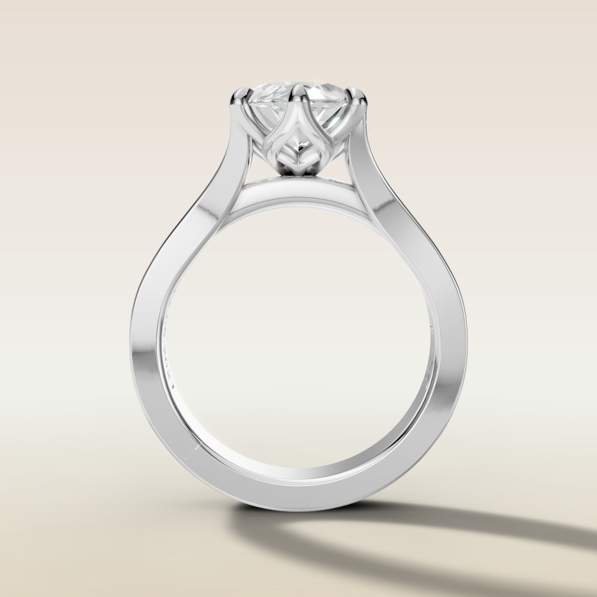 Marquise Tulip Thick Split Shank engagement ring in white gold, front view