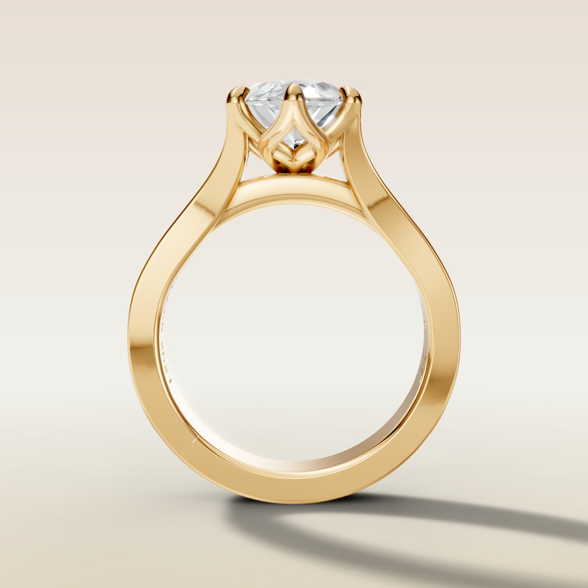 Marquise Tulip Thick Split Shank engagement ring in yellow gold, front view