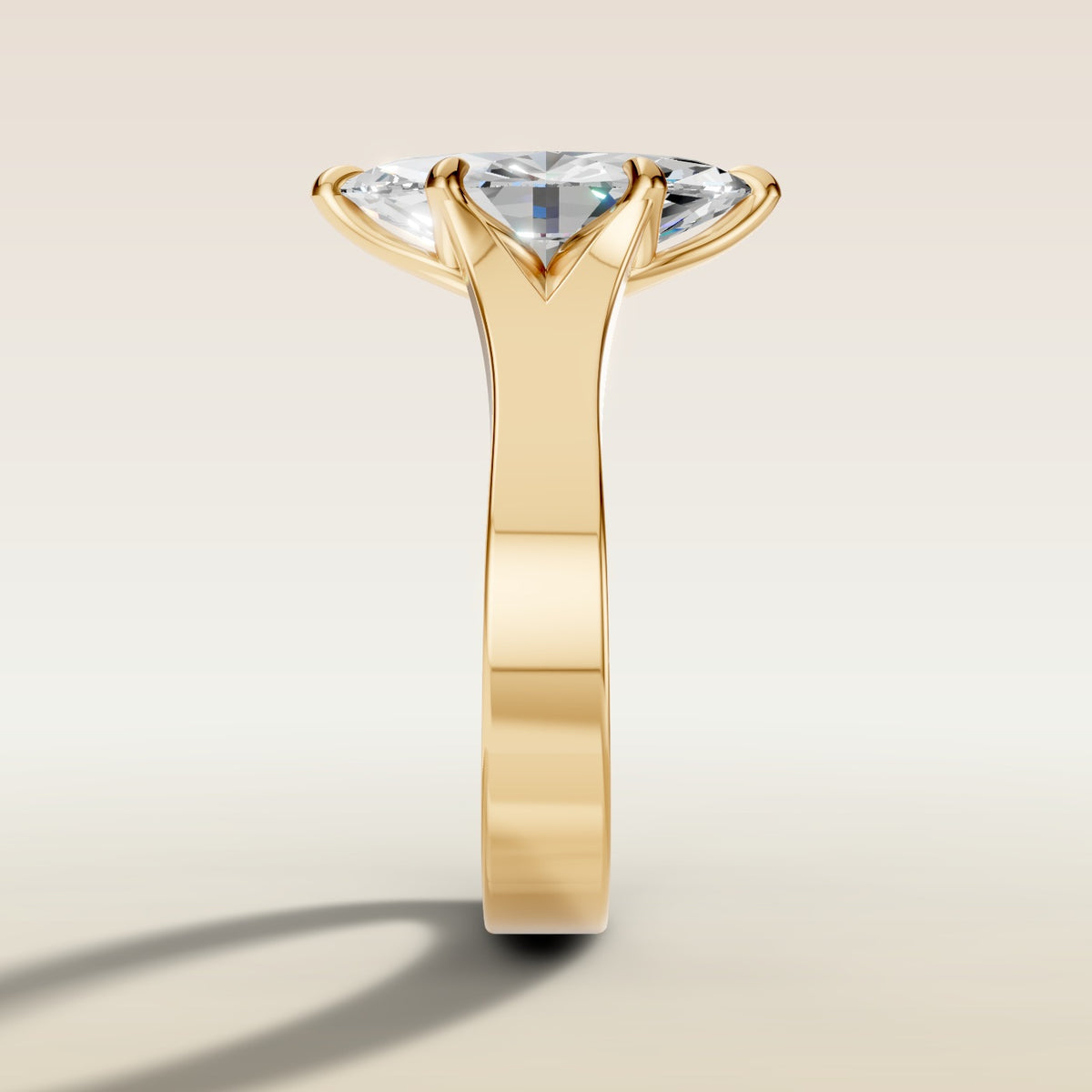 Marquise Tulip Thick Split Shank engagement ring in yellow gold, side profile