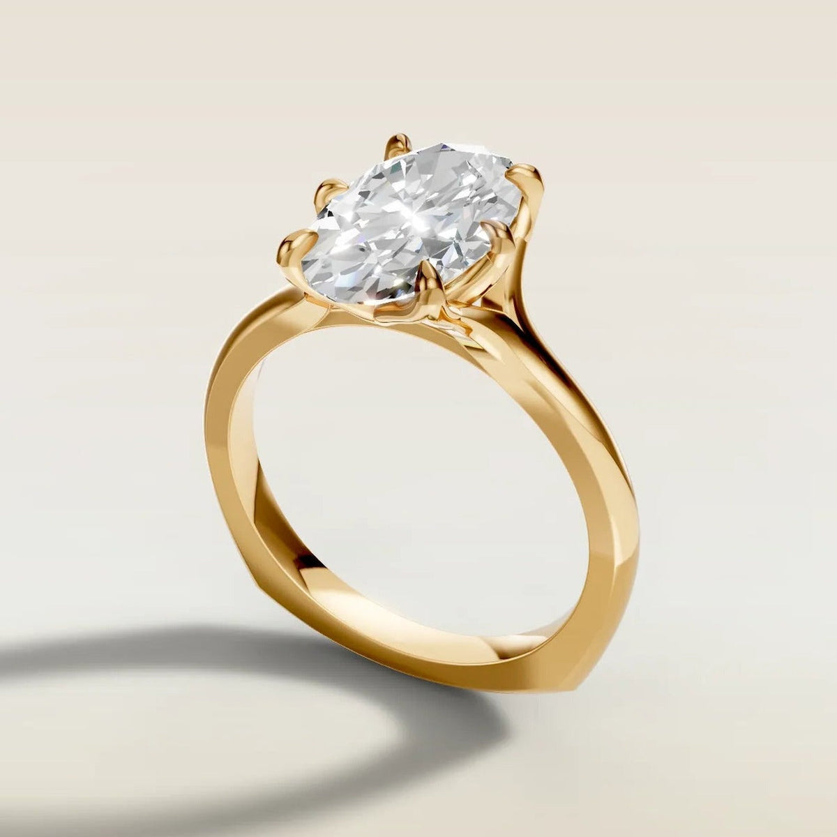 Moval 6 Tulip East West engagement ring in yellow gold, angled side view