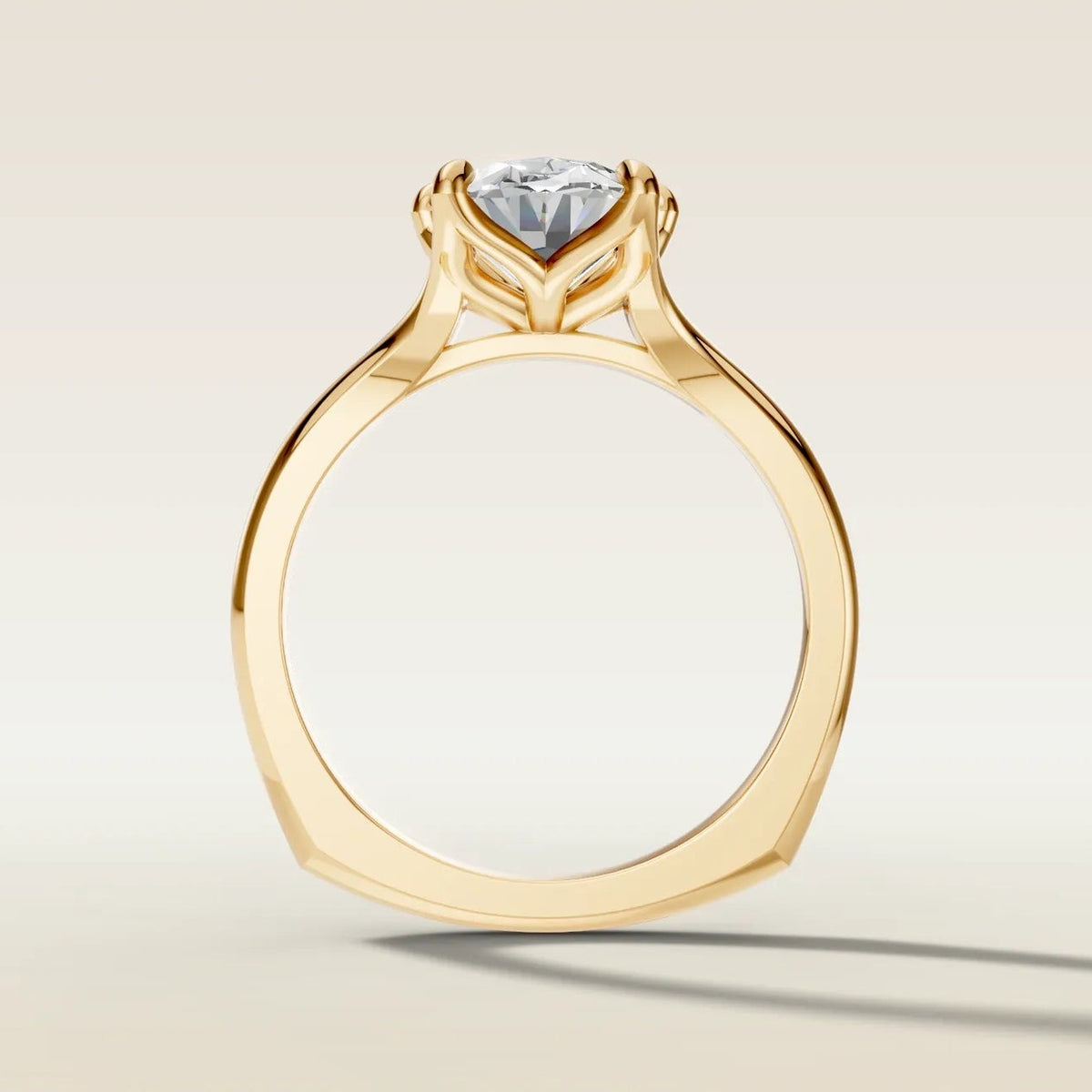 Moval 6 Tulip East West engagement ring in yellow gold, front view