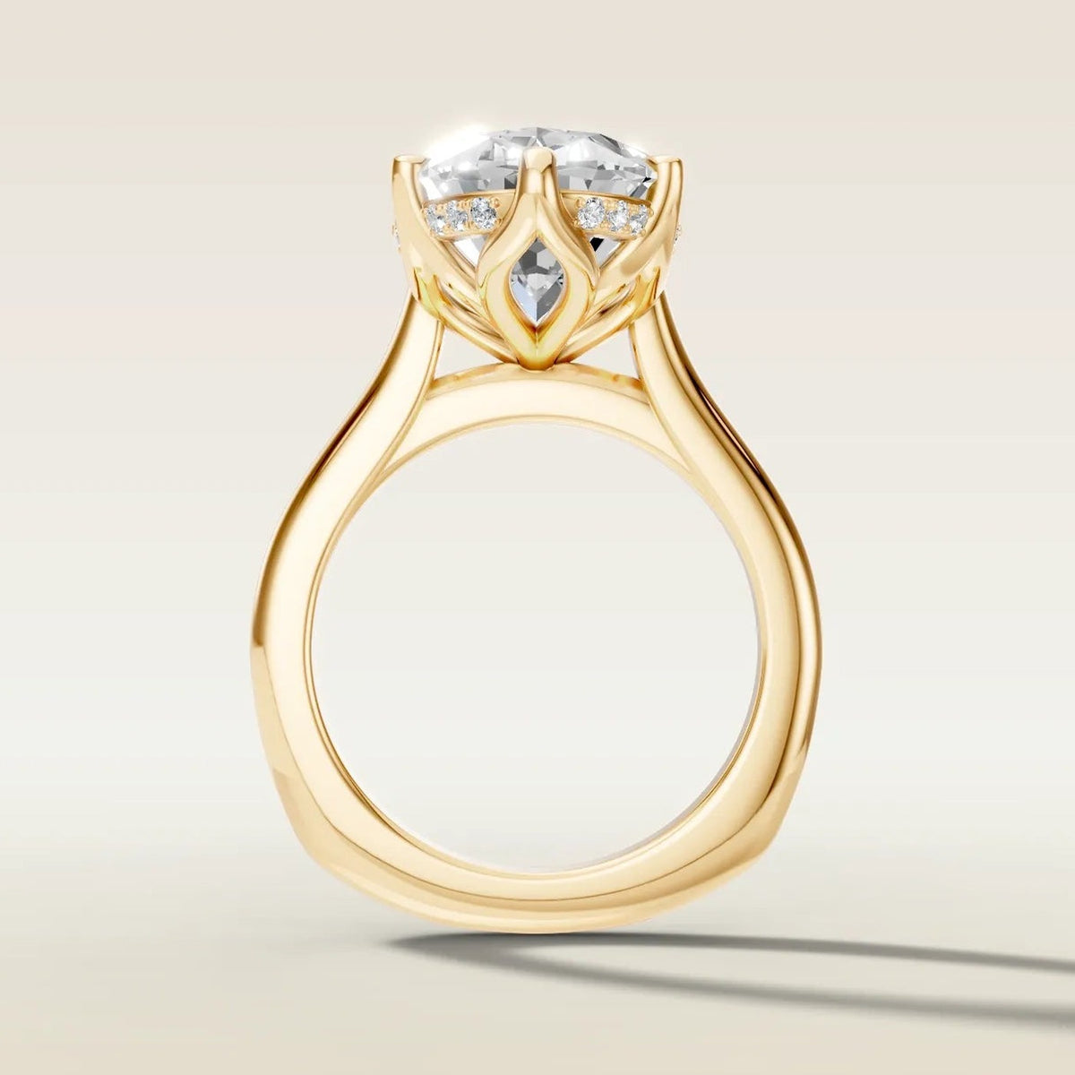 Moval 6 Tulip Hidden Halo engagement ring in yellow gold, front view