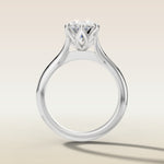 Moval Six Petal Tulip Split Shank engagement ring in white gold, front view