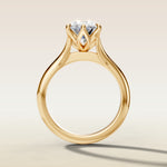 Moval Six Petal Tulip Split Shank engagement ring in yellow gold, front view