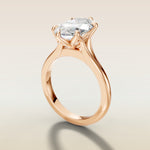Moval Six Petal Tulip Split Shank engagement ring in rose gold, angled side view