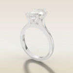 Moval Six Petal Tulip Split Shank engagement ring in white gold, angled side view