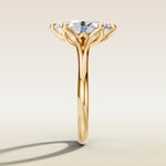 Moval Six Petal Tulip Split Shank engagement ring in yellow gold, side profile