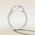 Moval Three Stone Full Bezel engagement ring in white gold, front view