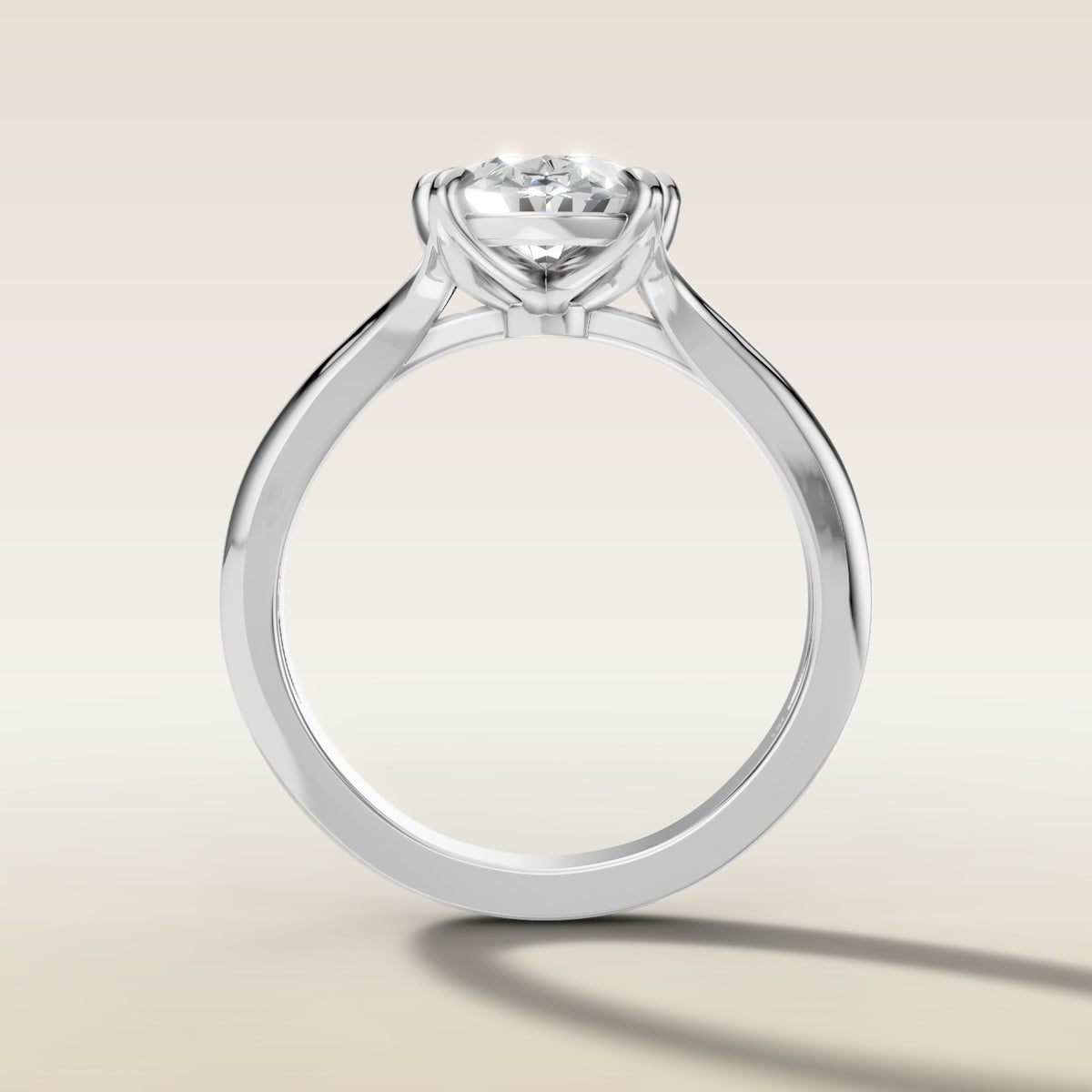 Moval Tulip Low Profile Split Shank engagement ring in white gold, front view