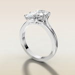 Moval Tulip Low Profile Split Shank engagement ring in white gold, angled side view