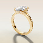 Moval Tulip Low Profile Split Shank engagement ring in yellow gold, angled side view