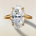 Moval Tulip Low Profile Split Shank engagement ring in yellow gold, top view