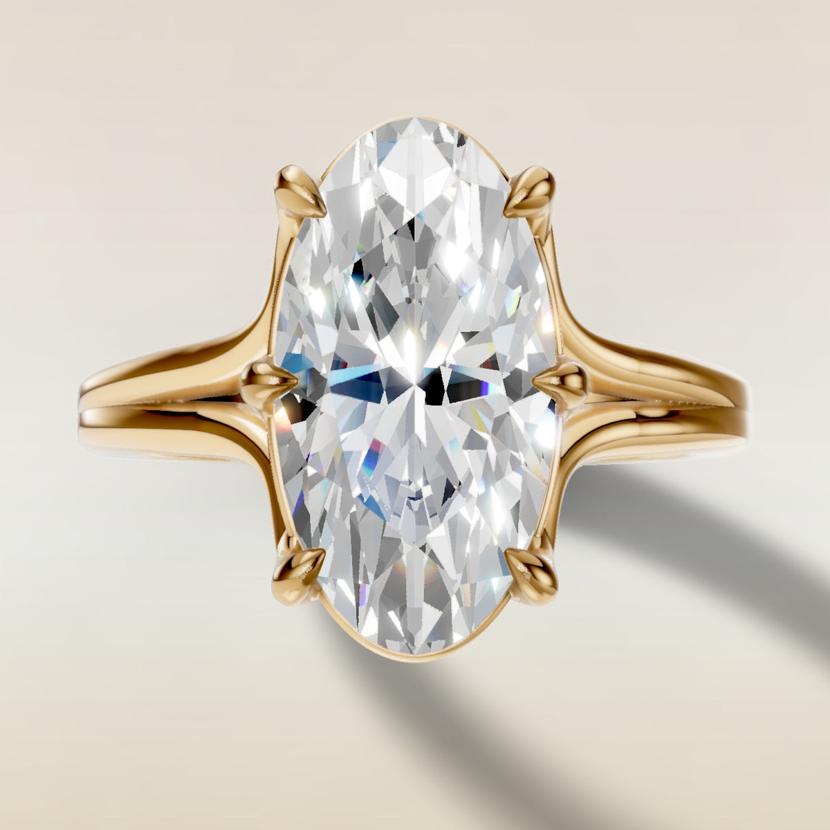 Moval Tulip Low Profile Split Shank engagement ring in yellow gold, top view