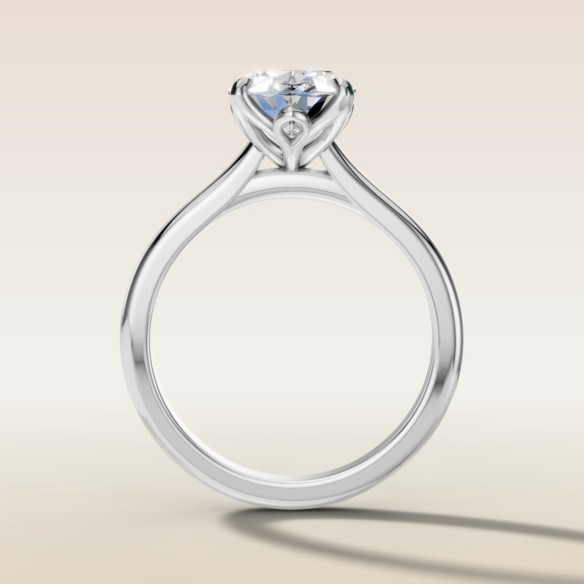 Oval Four Petal Diamond Tulip engagement ring in white gold, front view