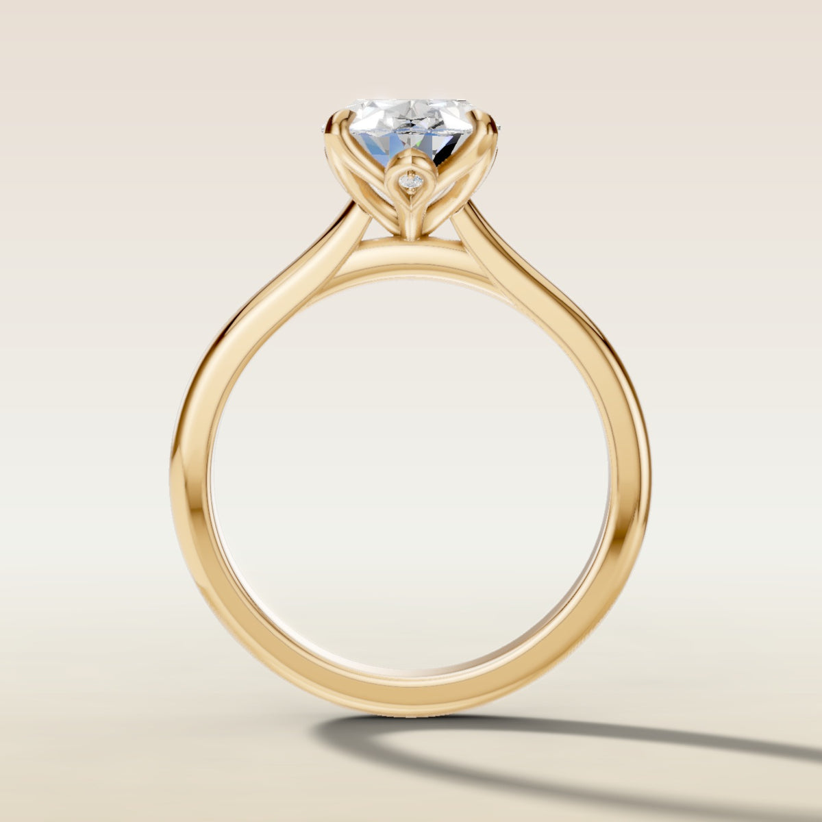 Oval Four Petal Diamond Tulip engagement ring in yellow gold, front view