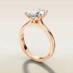 Oval Four Petal Diamond Tulip engagement ring in rose gold, angled side view