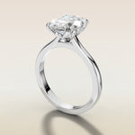 Oval Four Petal Diamond Tulip engagement ring in white gold, angled side view