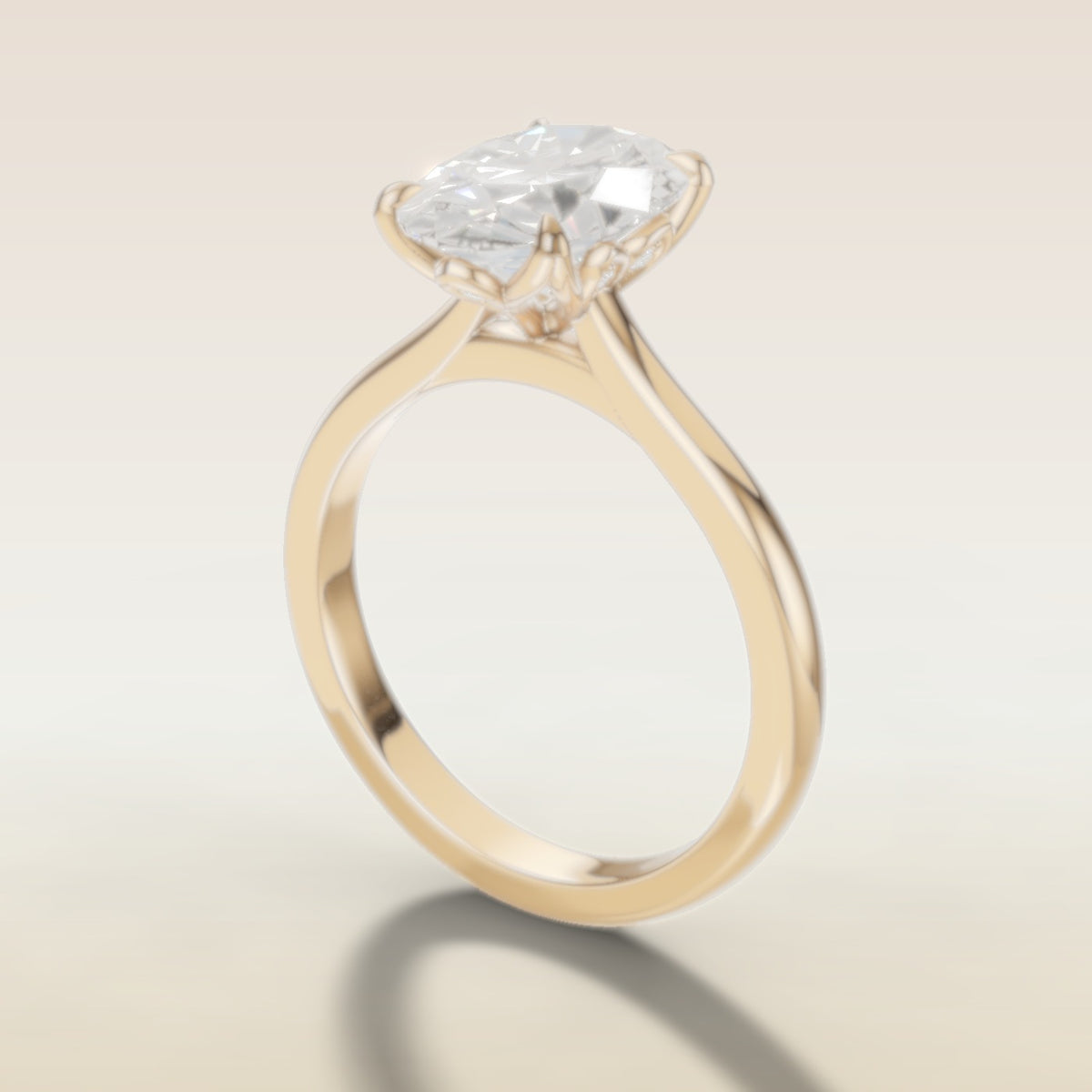 Oval Four Petal Diamond Tulip engagement ring in yellow gold, angled side view