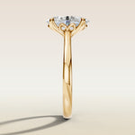 Oval Four Petal Diamond Tulip engagement ring in yellow gold, side profile