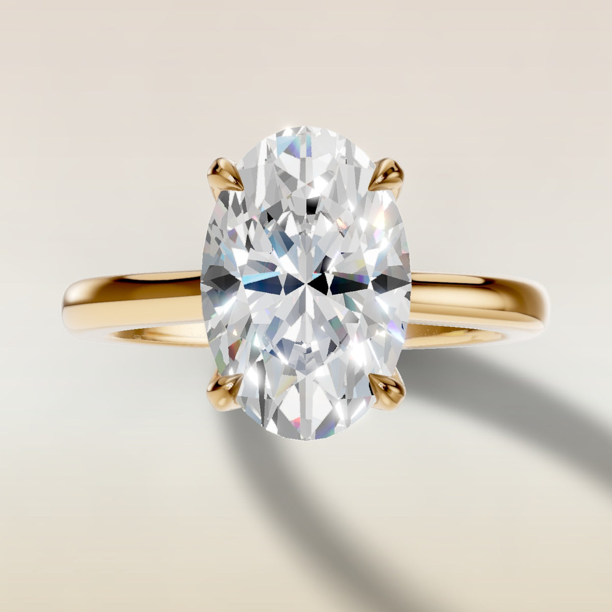 Oval Four Petal Diamond Tulip engagement ring in yellow gold, top view