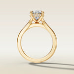 Oval Hidden Halo Double Band engagement ring in yellow gold, front view