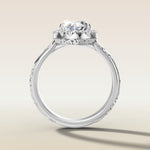Oval Outer Halo Vintage Engraved engagement ring in white gold, front view