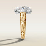 Oval Outer Halo Vintage Engraved engagement ring in gold, side profile