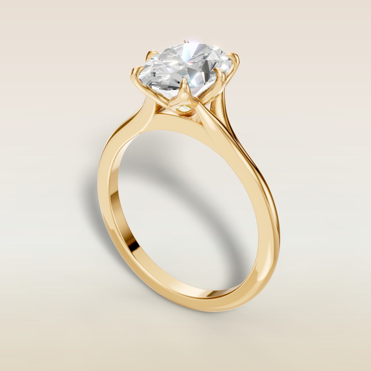 Oval Six Petal Diamond Tulip Split Shank engagement ring in gold, back angle