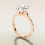 Oval Six Petal Diamond Tulip Split Shank engagement ring in rose gold, angled side view