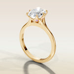 Oval Six Petal Diamond Tulip Split Shank engagement ring in gold, angled side view