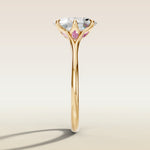 Oval Six Petal Diamond Tulip Split Shank engagement ring in gold, side profile