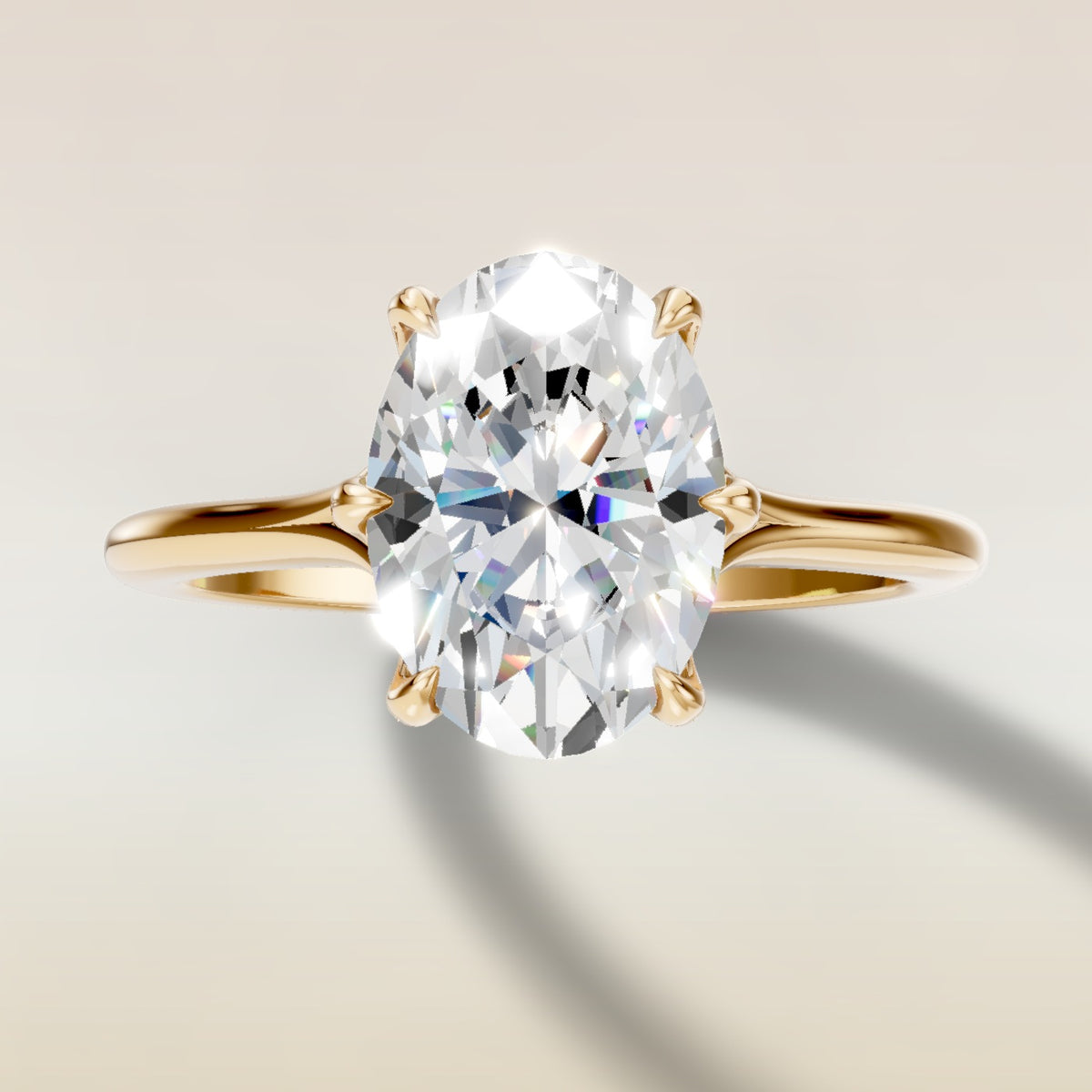 Oval Six Petal Diamond Tulip Split Shank engagement ring in gold, top view