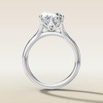 Oval Six Petal Tulip Hidden Halo Split Shank engagement ring in white gold, front view