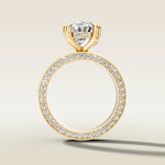 Oval Thick Band Hidden Pave engagement ring in yellow gold, front view