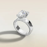 Oval Thick Band Hidden Pave engagement ring in white gold, angled side view