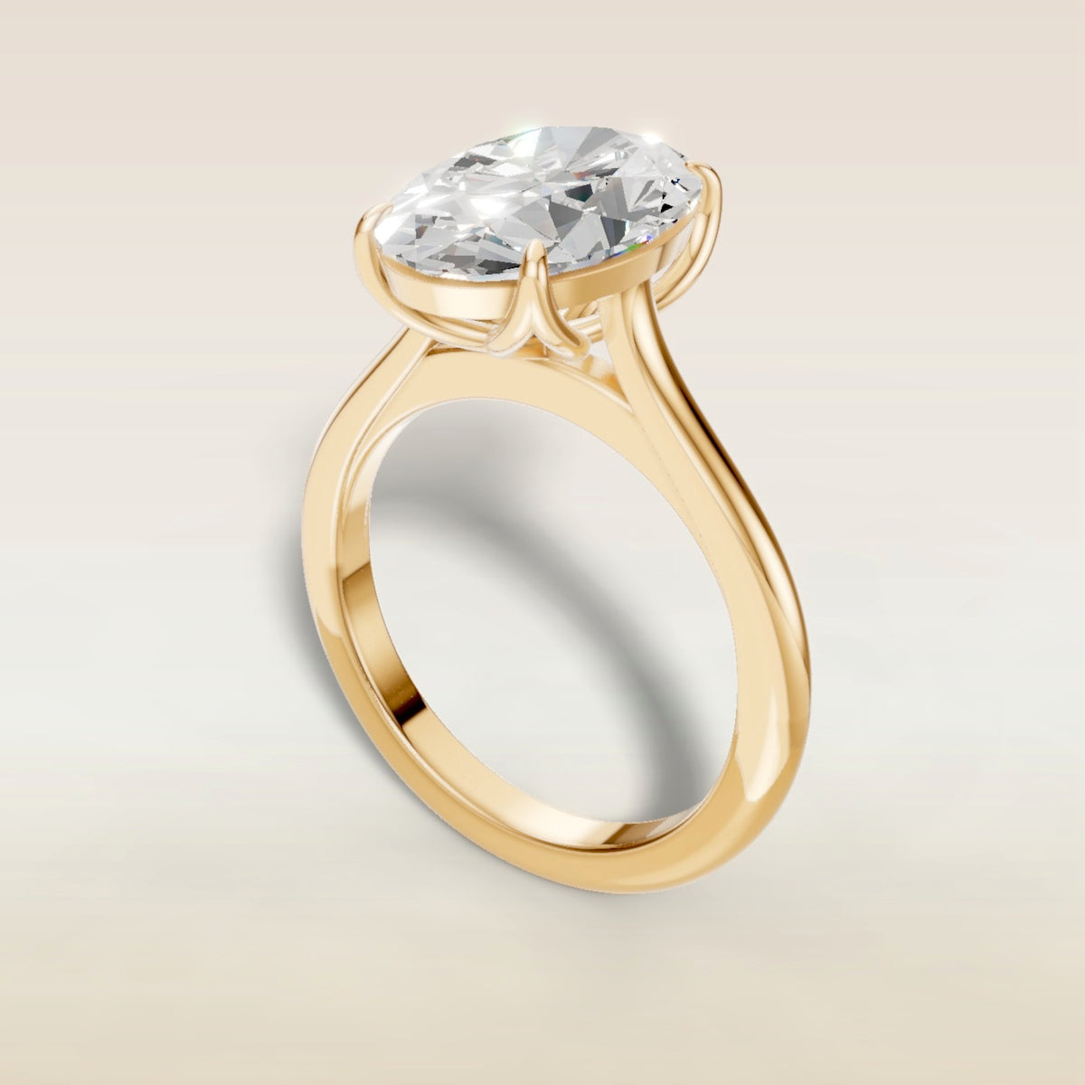 Tulip Classic engagement ring with an oval diamond in yellow gold, angled view