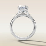 Oval Tulip Diamond Bridge Split Shank engagement ring in white gold, front view