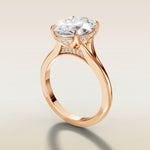 Oval Tulip Diamond Bridge Split Shank engagement ring in rose gold, angled side view