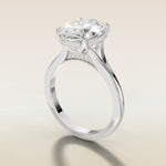 Oval Tulip Diamond Bridge Split Shank engagement ring in white gold, angled side view